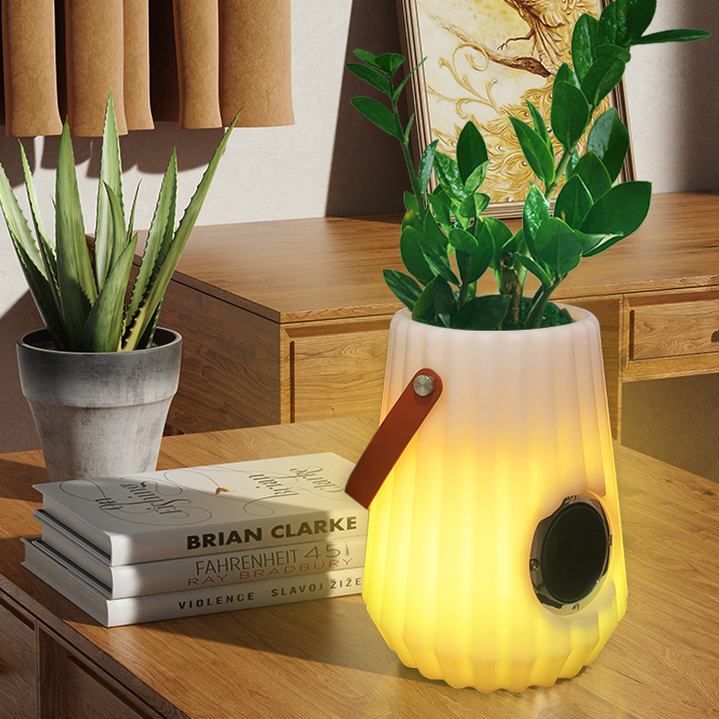LED LIGHTED FLOR POT INTERIOR/OUTDoor Creative Smart Table Lamp para sala de estar, quarto, decoração de jardim, luzes LED de balde de gelo diminuídos com alto -falante Bluetooth